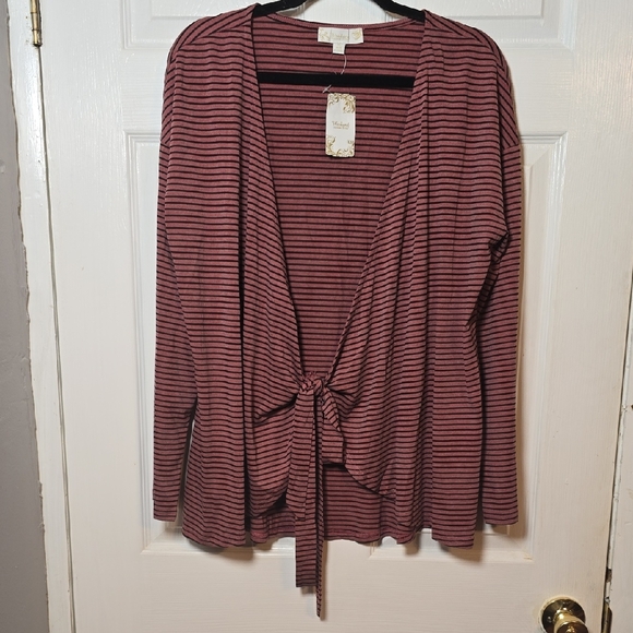 Suzanne Betro XL Burgundy and Black Striped Cardigan - Picture 1 of 5